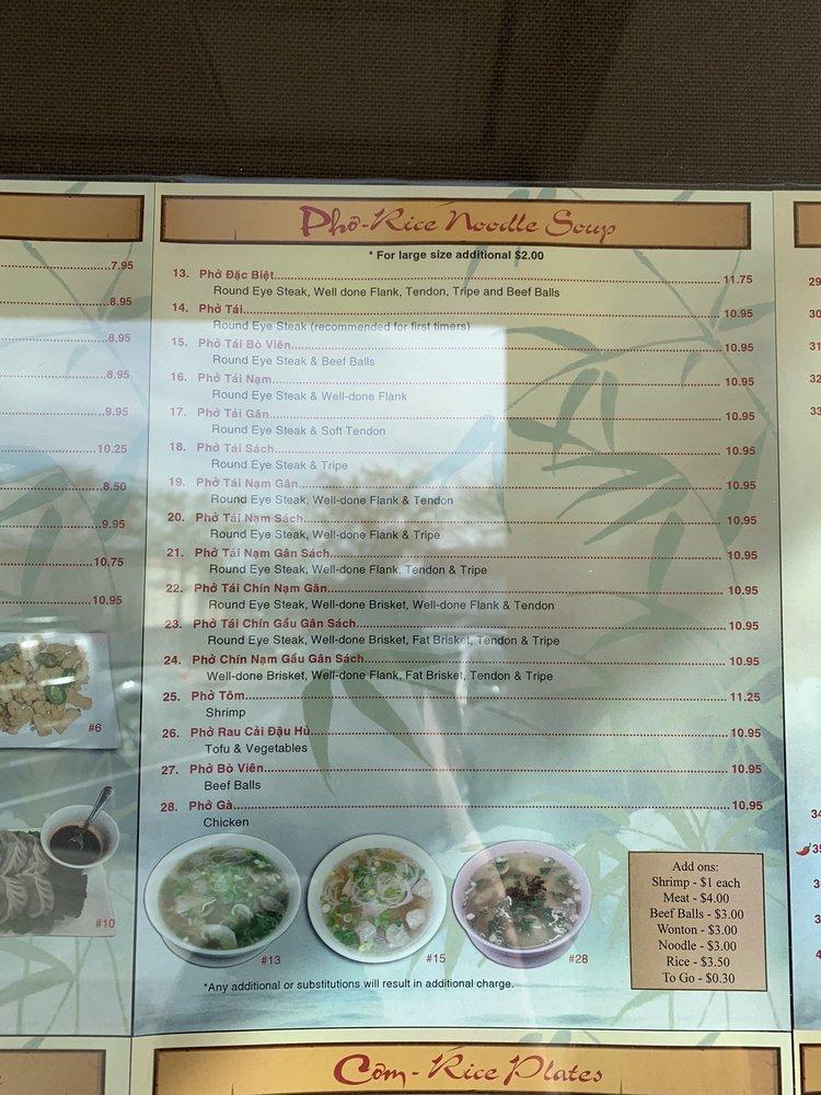 Menu at Phở Dynasty Vietnamese restaurant, Elk Grove, Elk Grove Florin