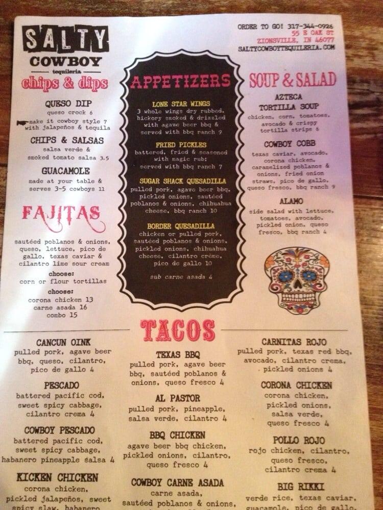 Menu at Salty Cowboy BBQ, Zionsville