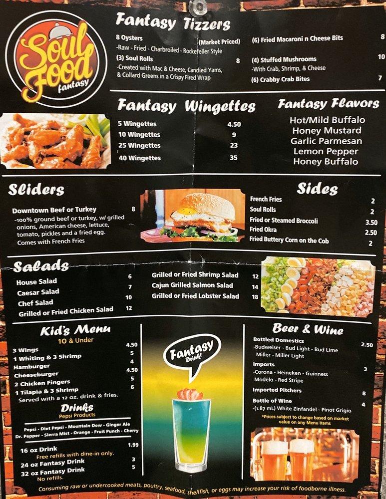 Menu at Soul Food Fantasy restaurant, Eatonville, 521 E Kennedy Blvd