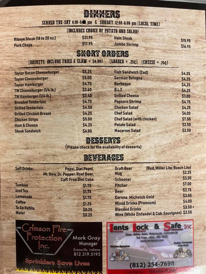 Menu at Taylor's 2 Steakhouse, Oakland City