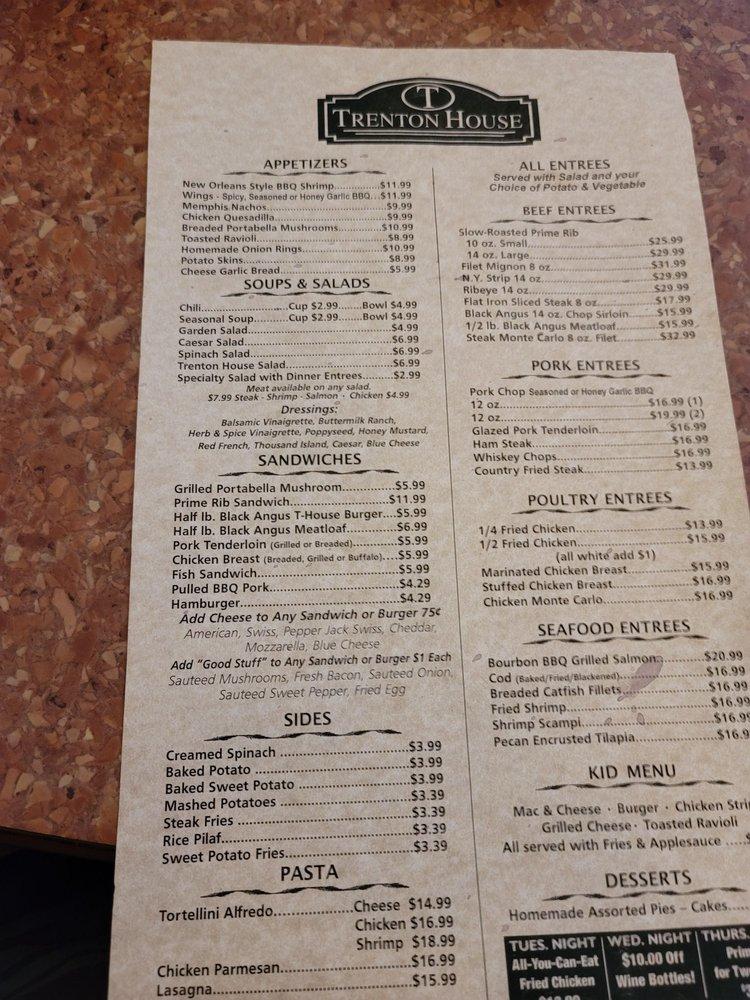 Menu at Trenton House restaurant, Trenton