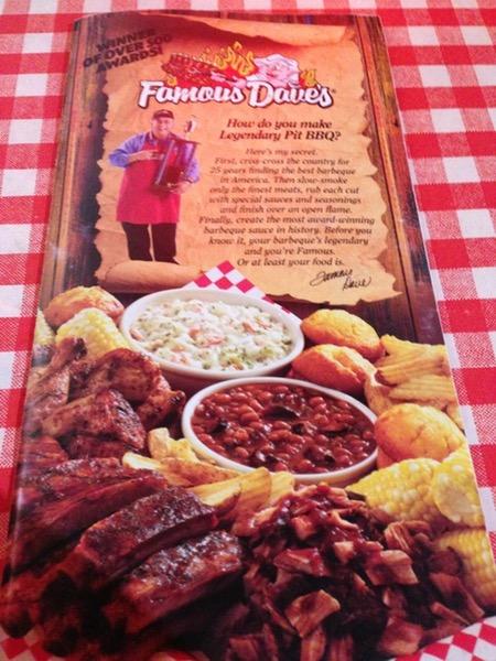 Menu at Famous Dave's Bar-B-Que, Flint, g3558 Miller Rd