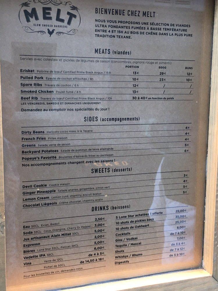 Menu at MELT restaurant, Paris, 74 Rue de la Folie Méricourt