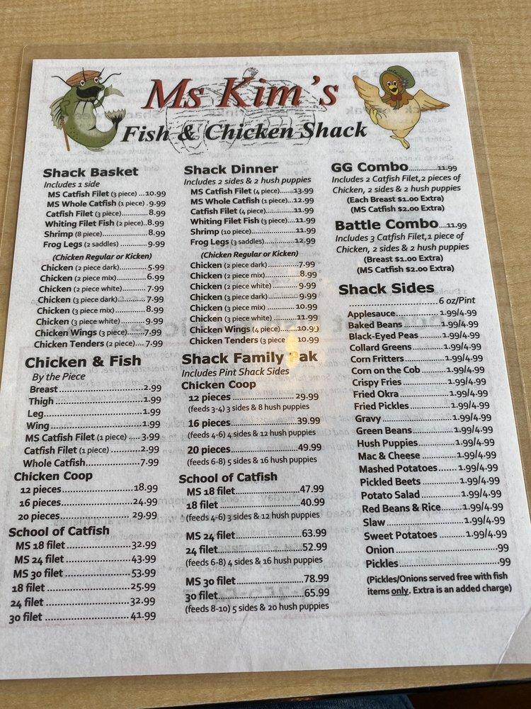 Menu at Ms. Kim's Fish & Chicken Shack restaurant, Fulton, 505 Nichols St