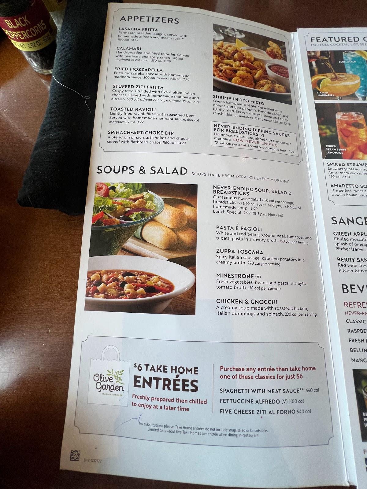 Menu at Olive Garden Italian Restaurant, Livonia, Middlebelt Rd