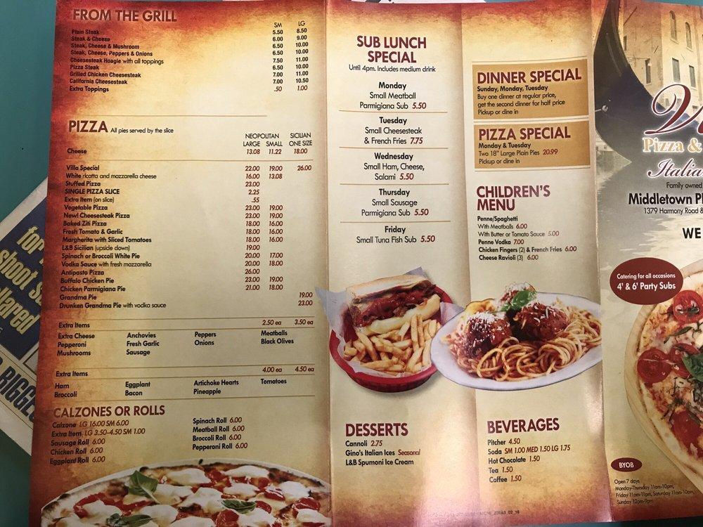 Menu at Villa Pizza & Restaurant, Holmdel