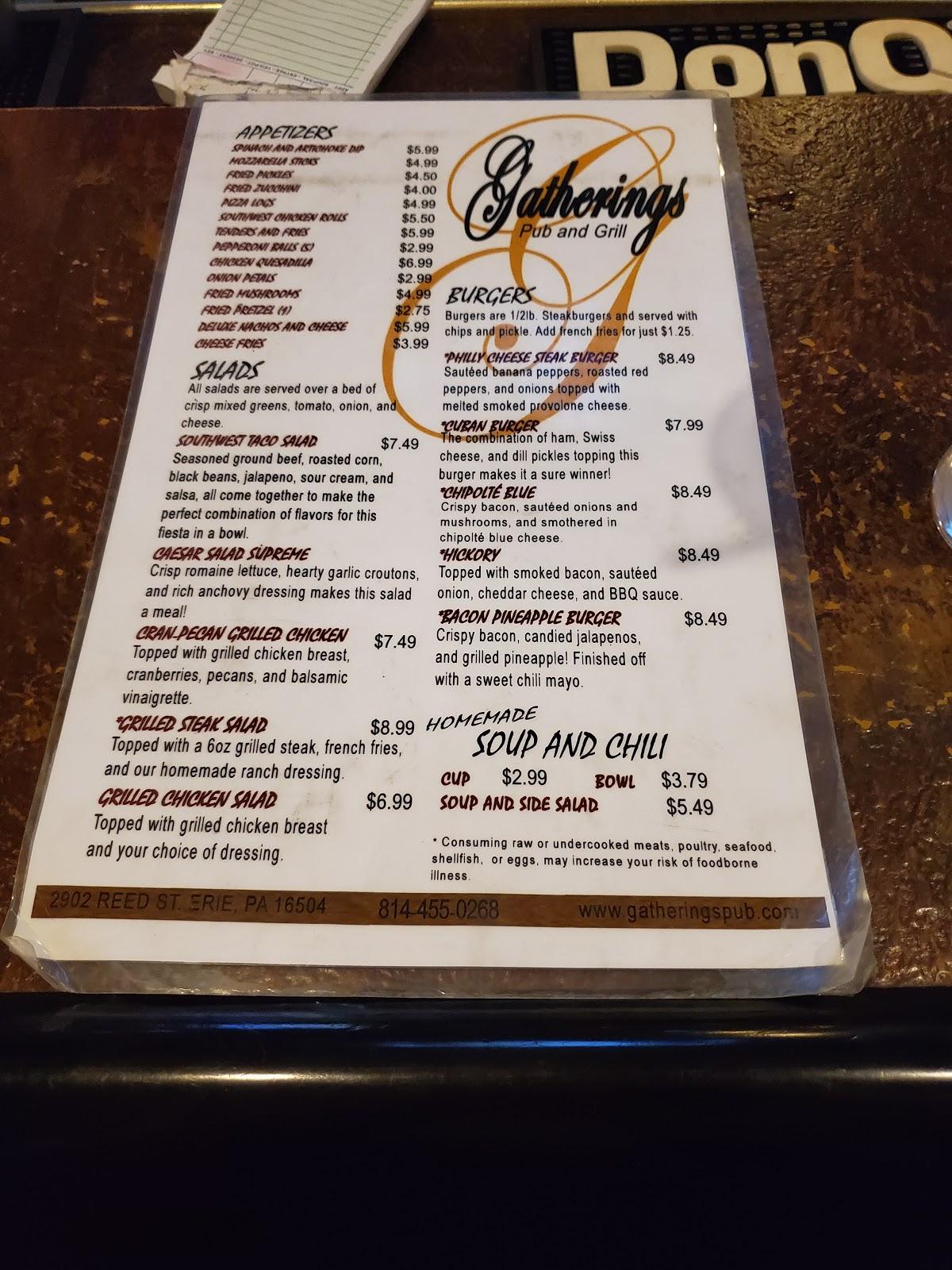 Menu at Gatherings pub & bar, Erie