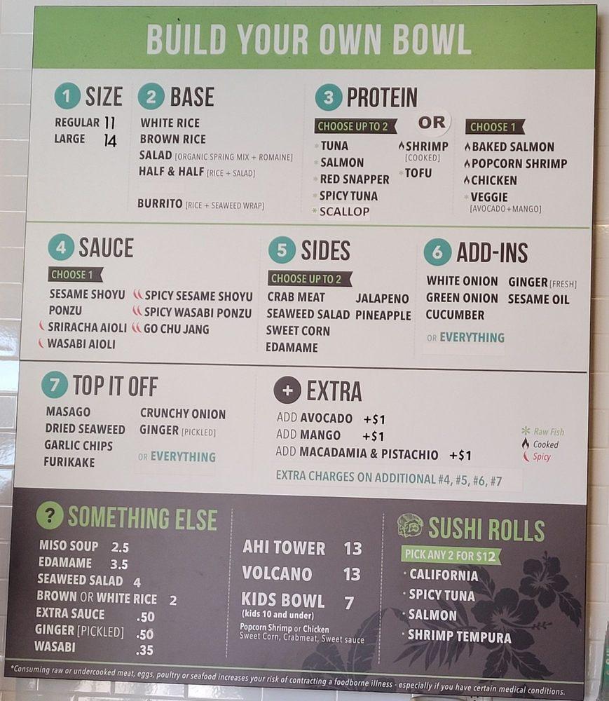 Menu at Below 40 Poke House restaurant, Carrollton