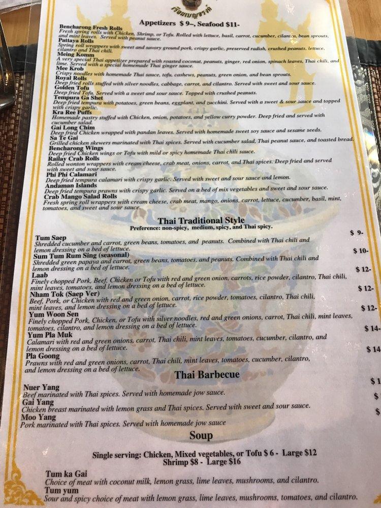 Bencharong Thai House Menu