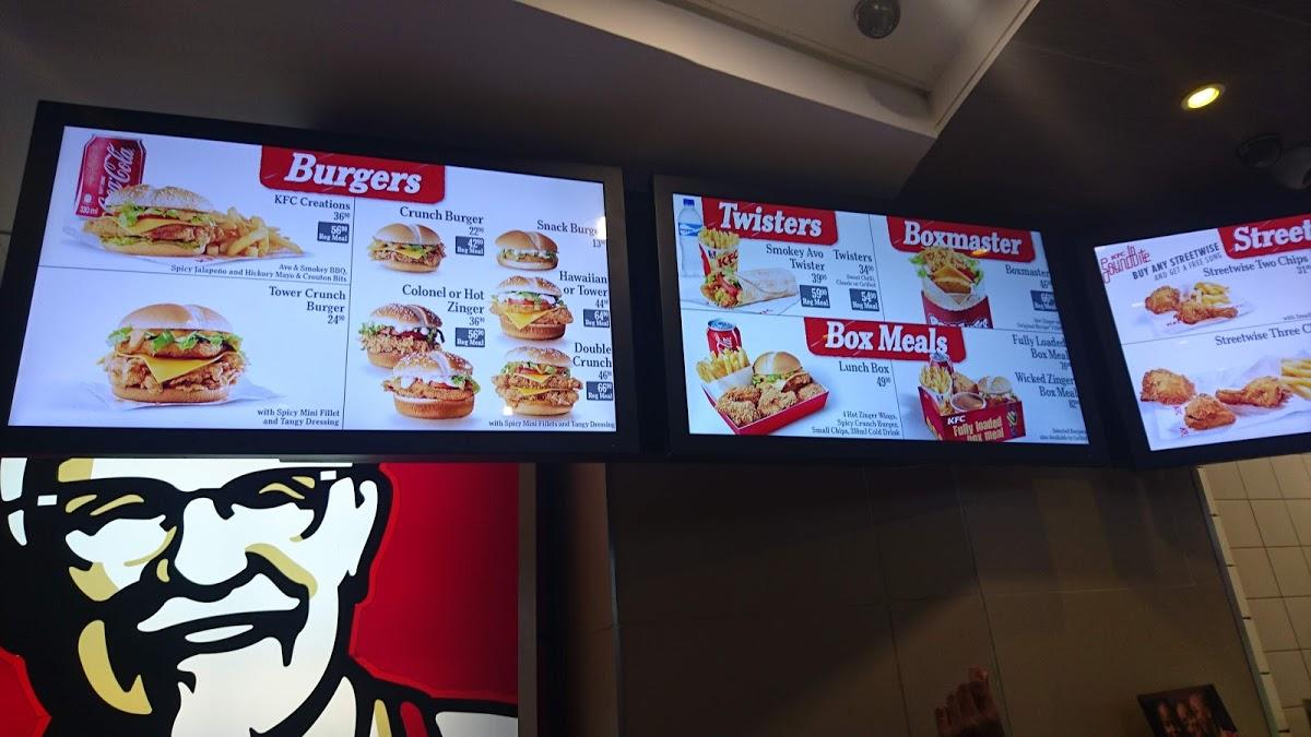 Menu at KFC Midlands Mall restaurant, Pietermaritzburg, Shop 21