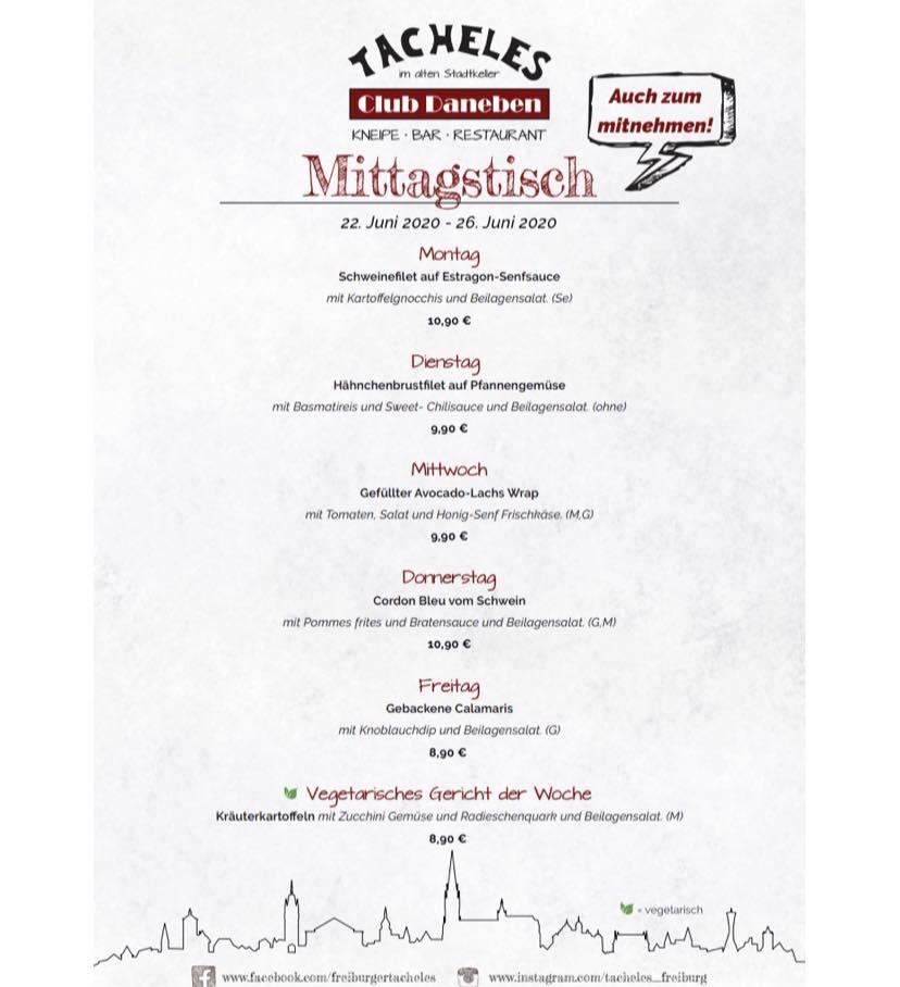 Speisekarte von TACHELES restaurant, FREIBURG IM BREISGAU