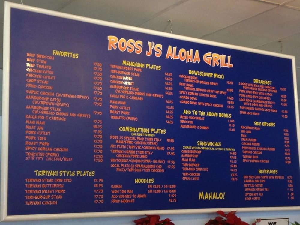 Menu at Ross J's Aloha Grill restaurant, Henderson, Sunset Rd