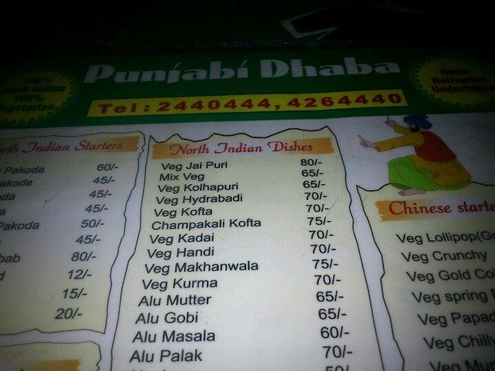 Menu At Punjabi Dhaba, Mangaluru, Mischief Mall