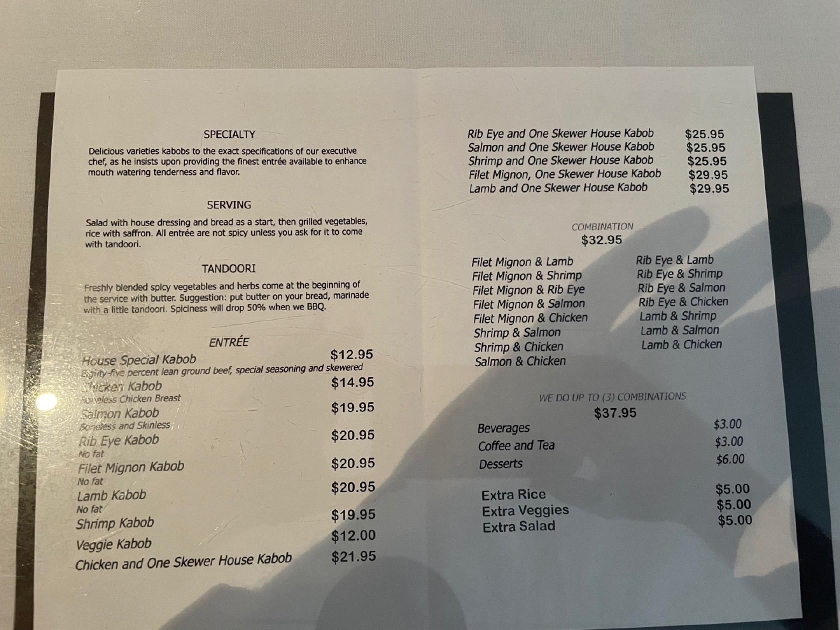 Menu at Silver Skewers restaurant, Waldorf, Old Washington Rd