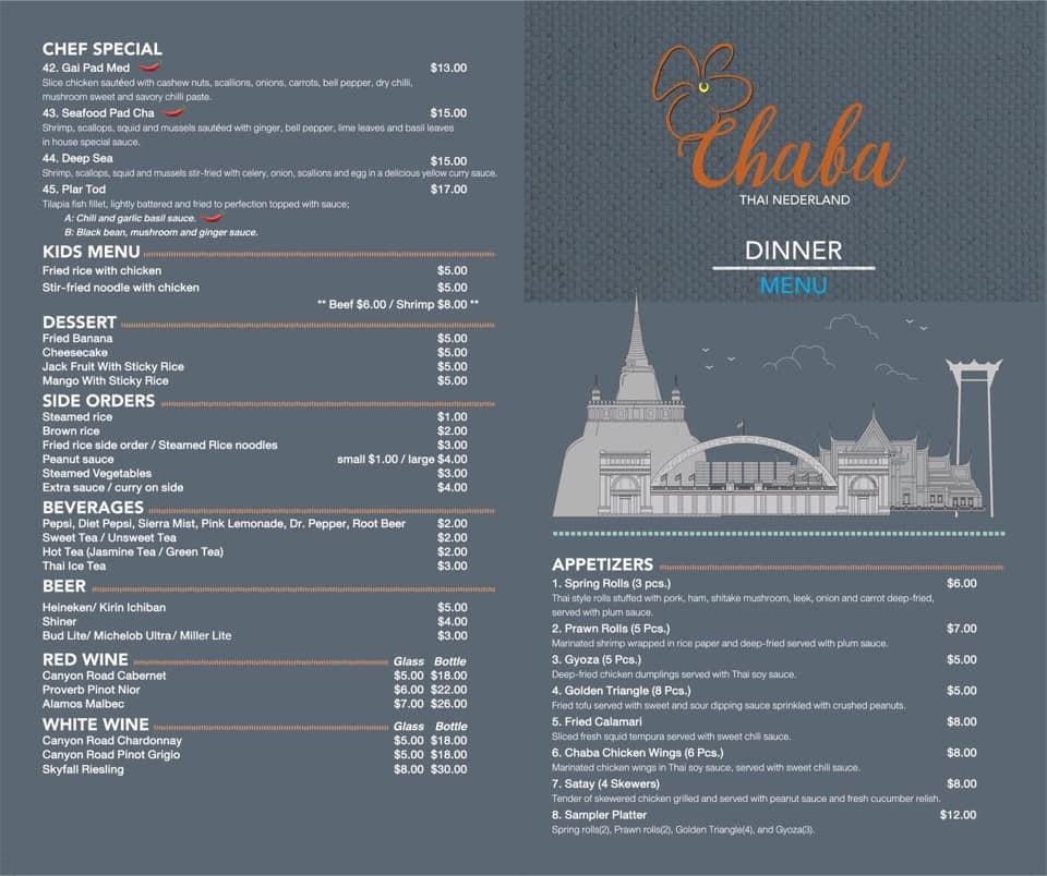 Menu At Chaba Thai Bistro Restaurant Beaumont Phelan Blvd   R90e Menu Chaba Thai Bistro 2023 01 