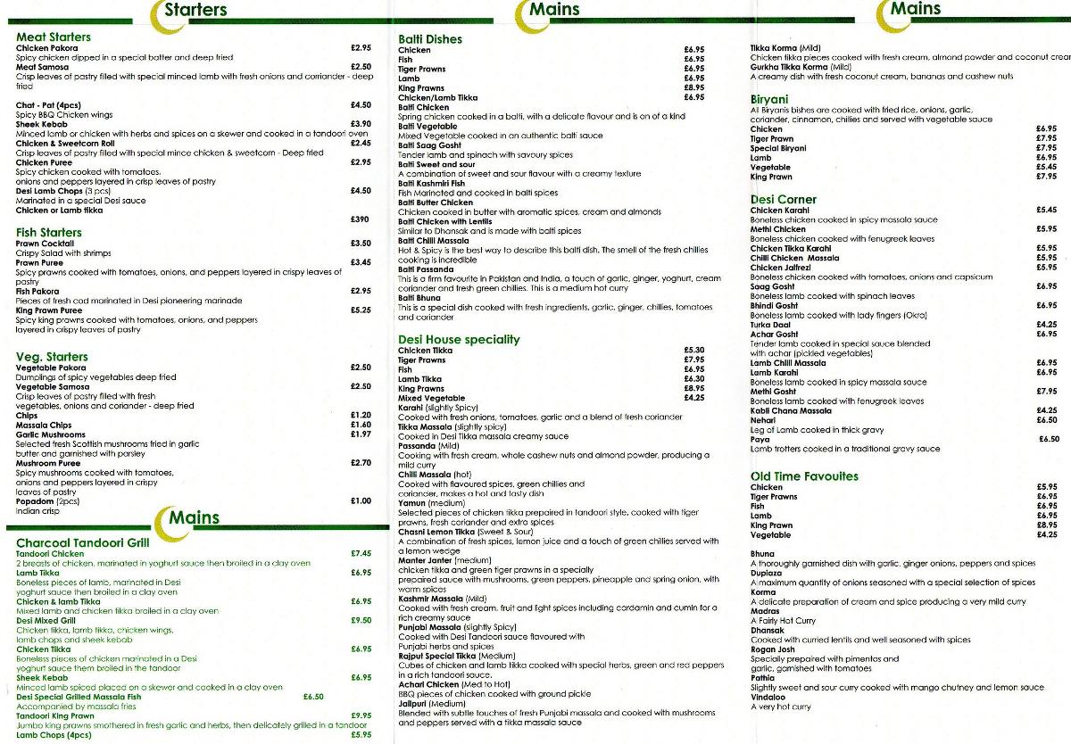 Menu at DESI Food restaurant, Cardiff