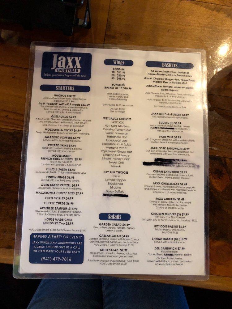 Menu at Jaxx Sportsbar and Grill, Palmetto, Hasko Rd