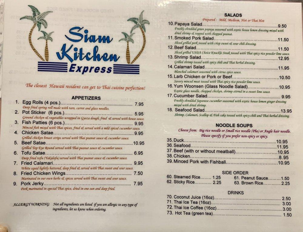 Menu At Siam Kitchen Express Restaurant Aiea   R90f Thai Cuisine Express Menu 2022 11 3 