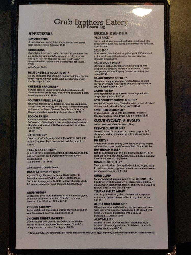 Menu at Grub Brothers Eatery & Little Brown Jug restaurant, Washington