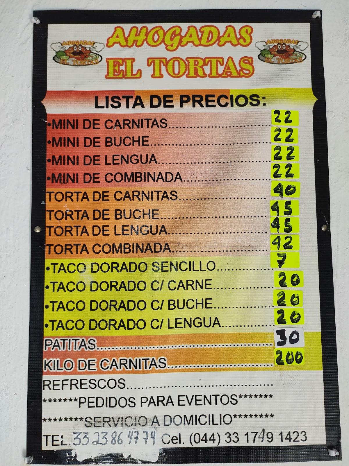 Menu at Ahogadas el tortas restaurant, Zapopan