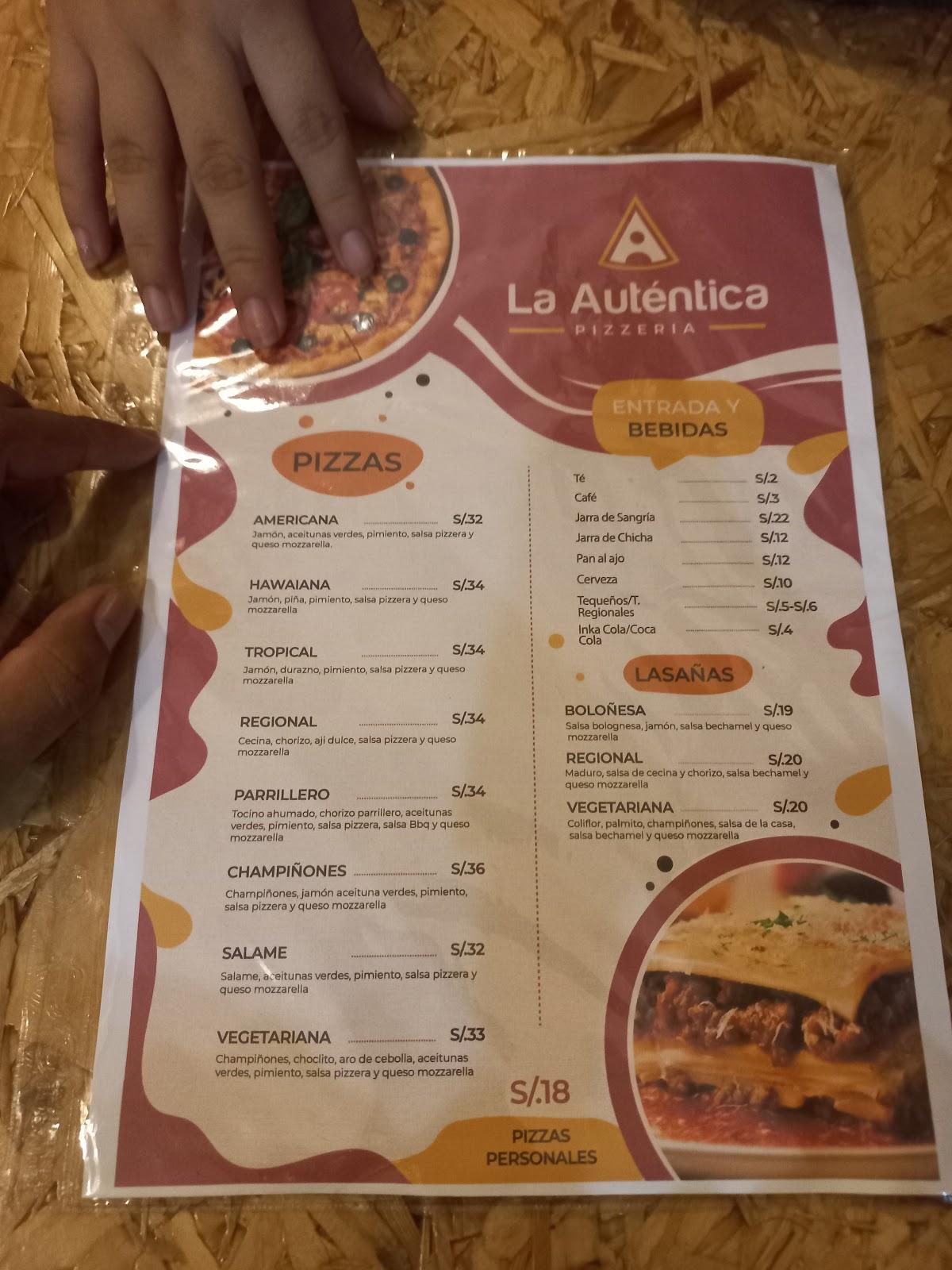 Menu at La Auténtica restaurant, Tarapoto