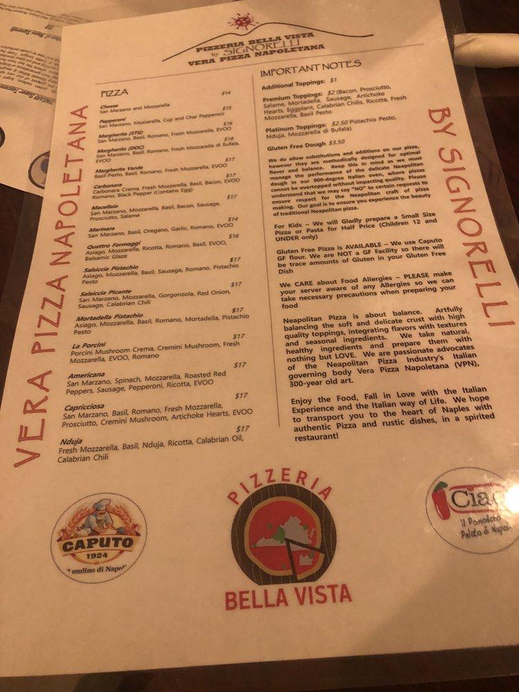 Menu at Pizzeria Bella Vista by Signorelli, Chesapeake