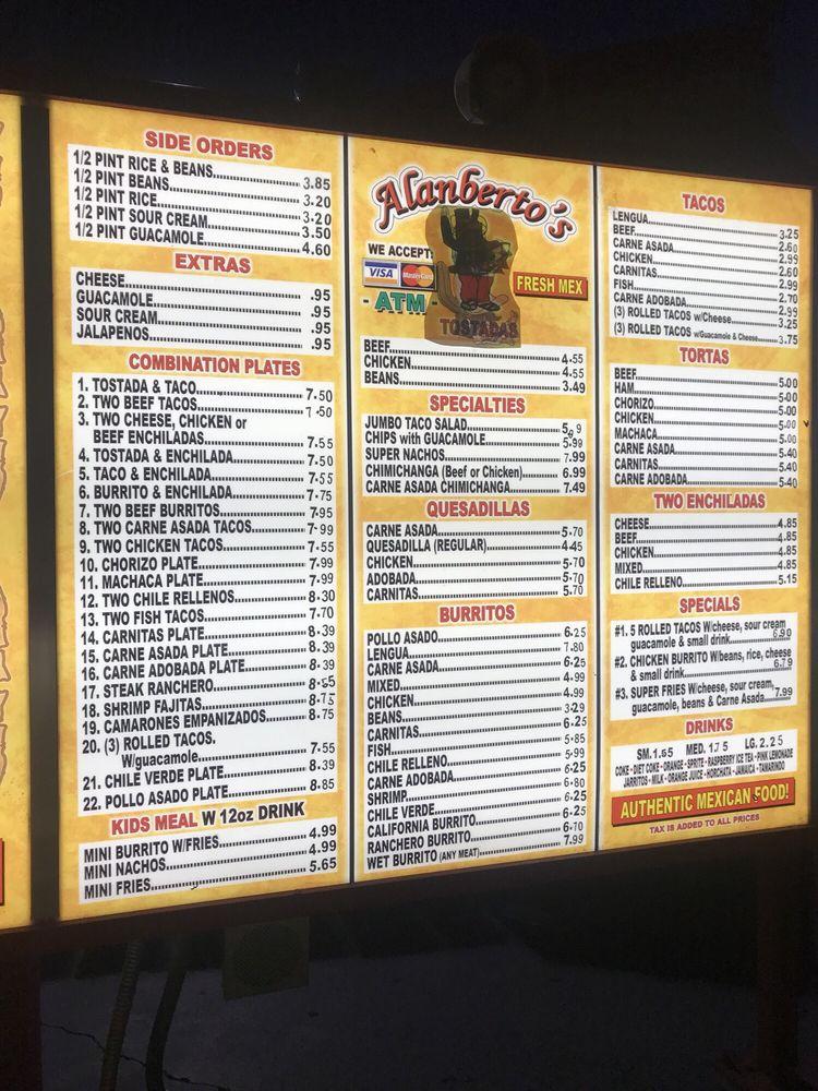 Menu at Alanberto's Mexican Restaurant, San Bernardino, 477 S E St