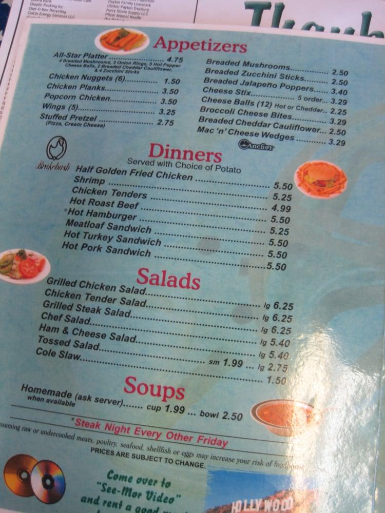 Menu at SeeMor's AllStar Grill restaurant, Normalville