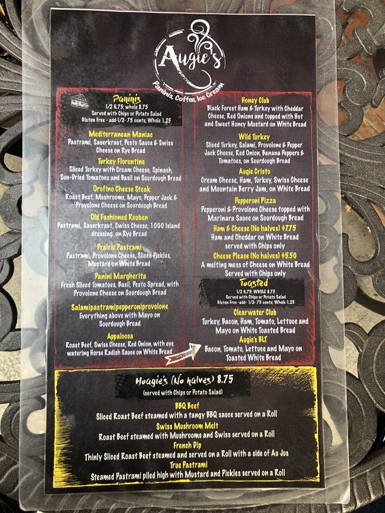 Menu at Augie's cafe, Orofino