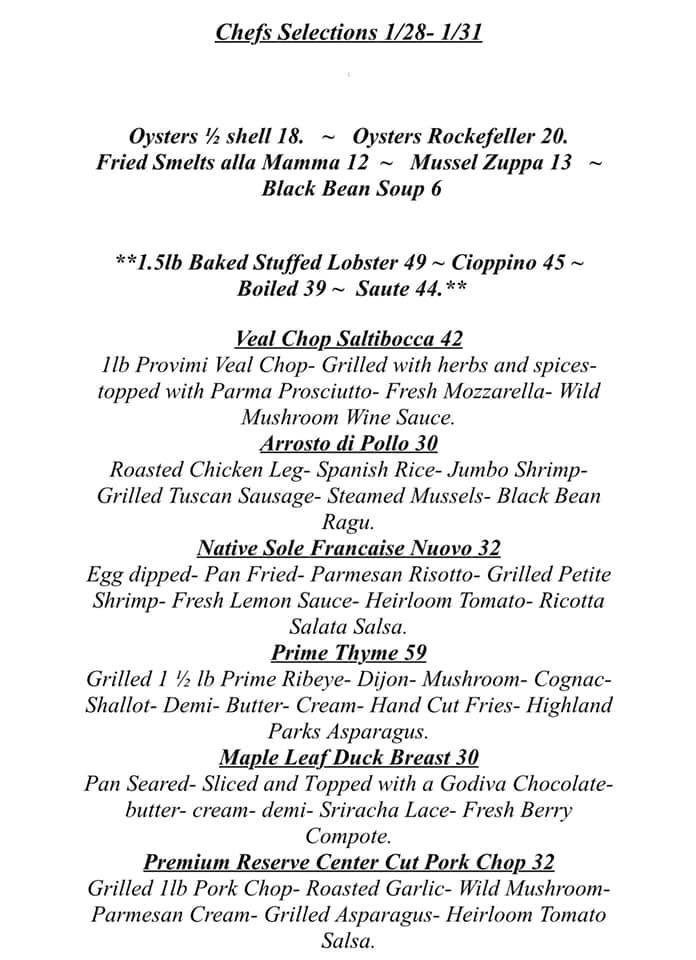 Menu at Bella Restaurant, Burrillville