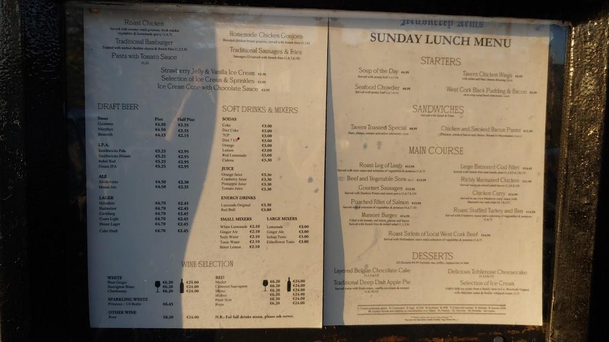 Menu At Muskerry Arms Bar And B&B Blarney, Blarney