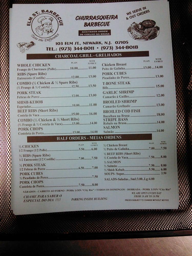 Menu at Elm Street Barbecue, Newark