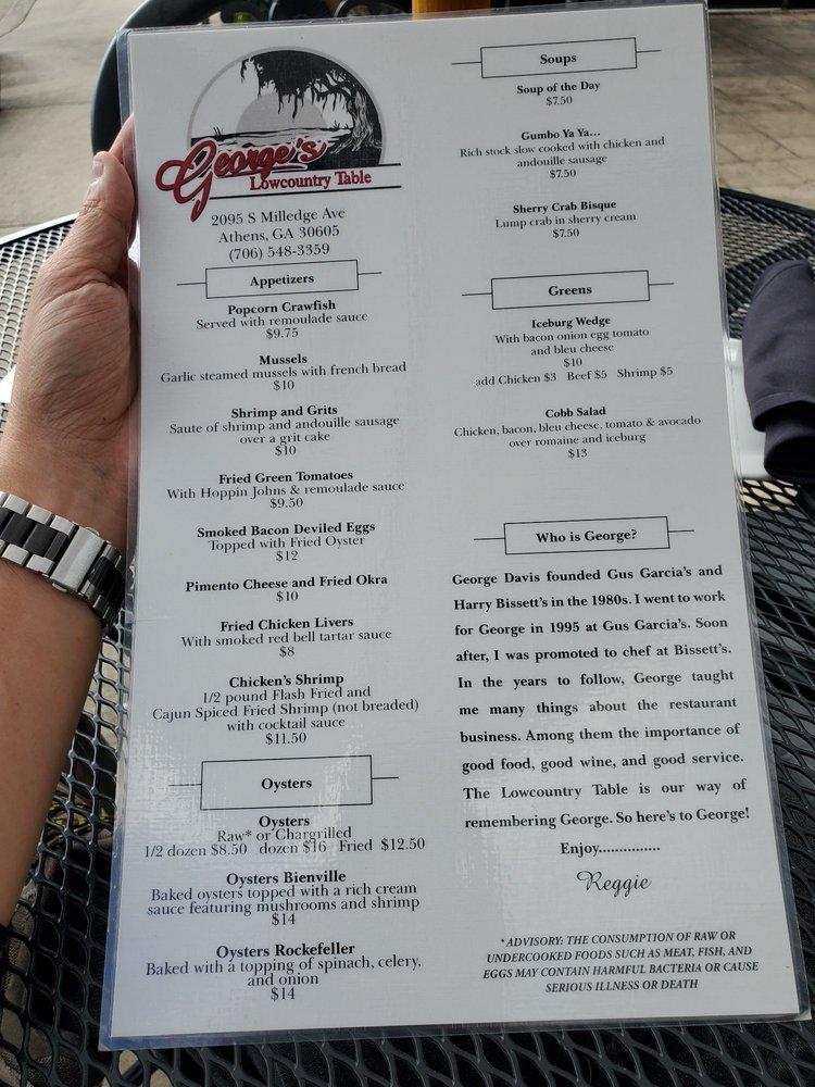 Menu at George's Lowcountry Table pub & bar, Athens