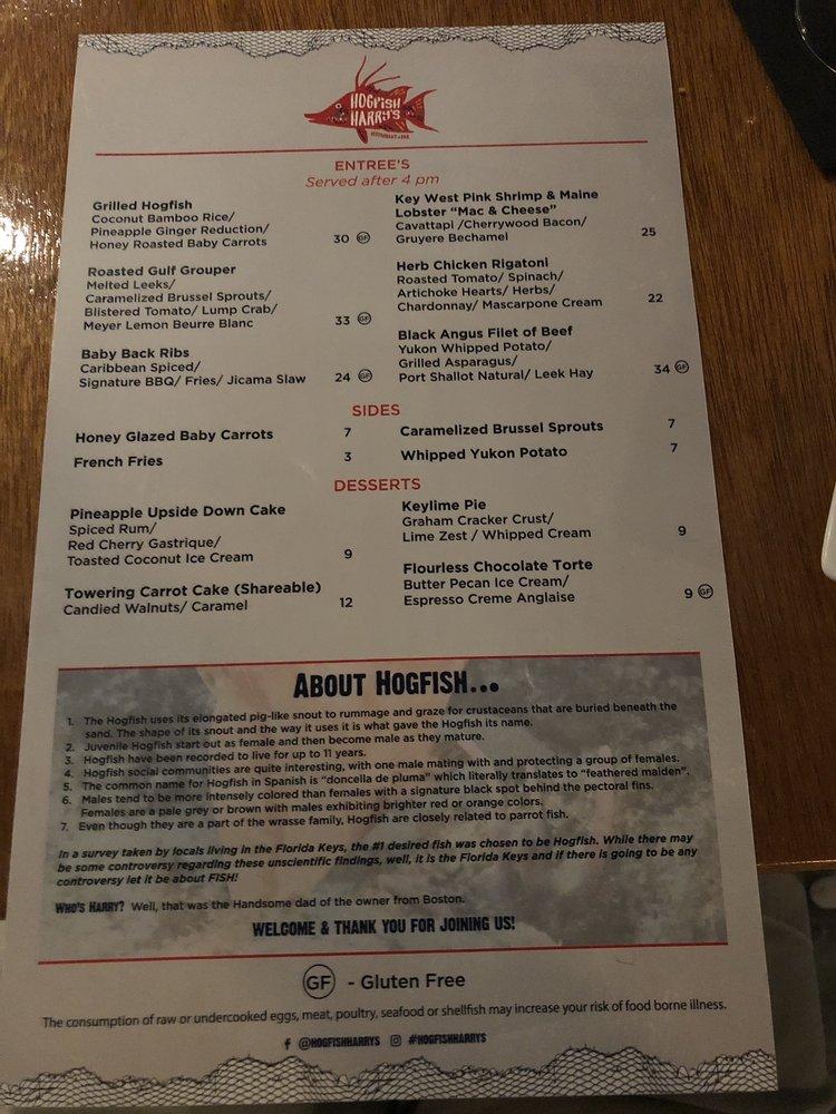 Menu at Hogfish Harry's Restaurant + Bar, Naples