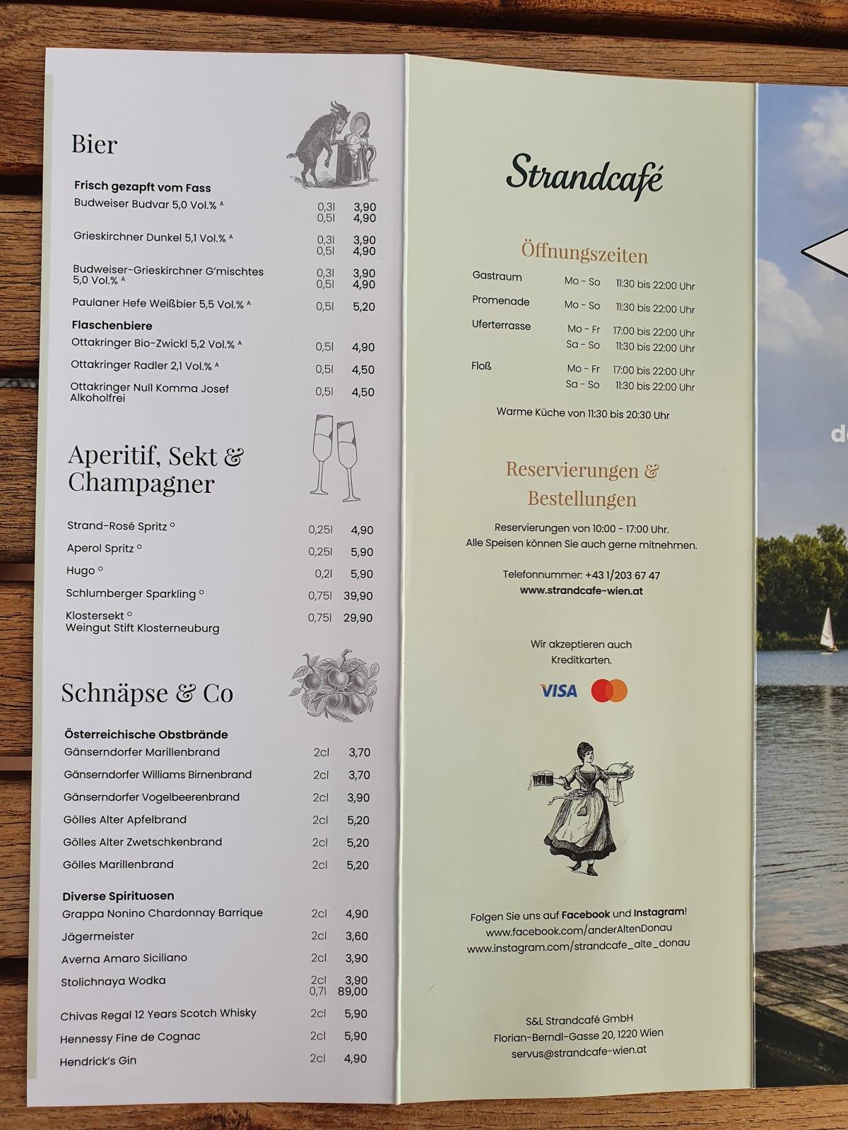 Carta de Strandcafé an der Alten Donau Viena Florian Berndl Gasse 20