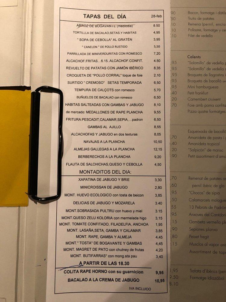 Menu at Vinitus pub & bar, Barcelona, C/ del Consell de Cent
