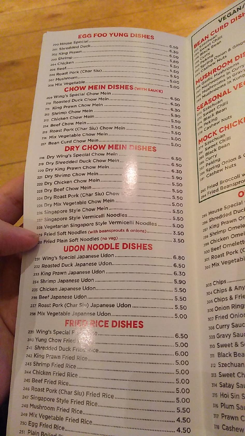 Menu at Wings TakeAway restaurant, Harrogate