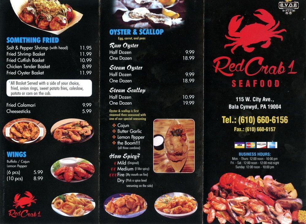 Menu at Red Crab 1 seafood restaurant, Bala Cynwyd
