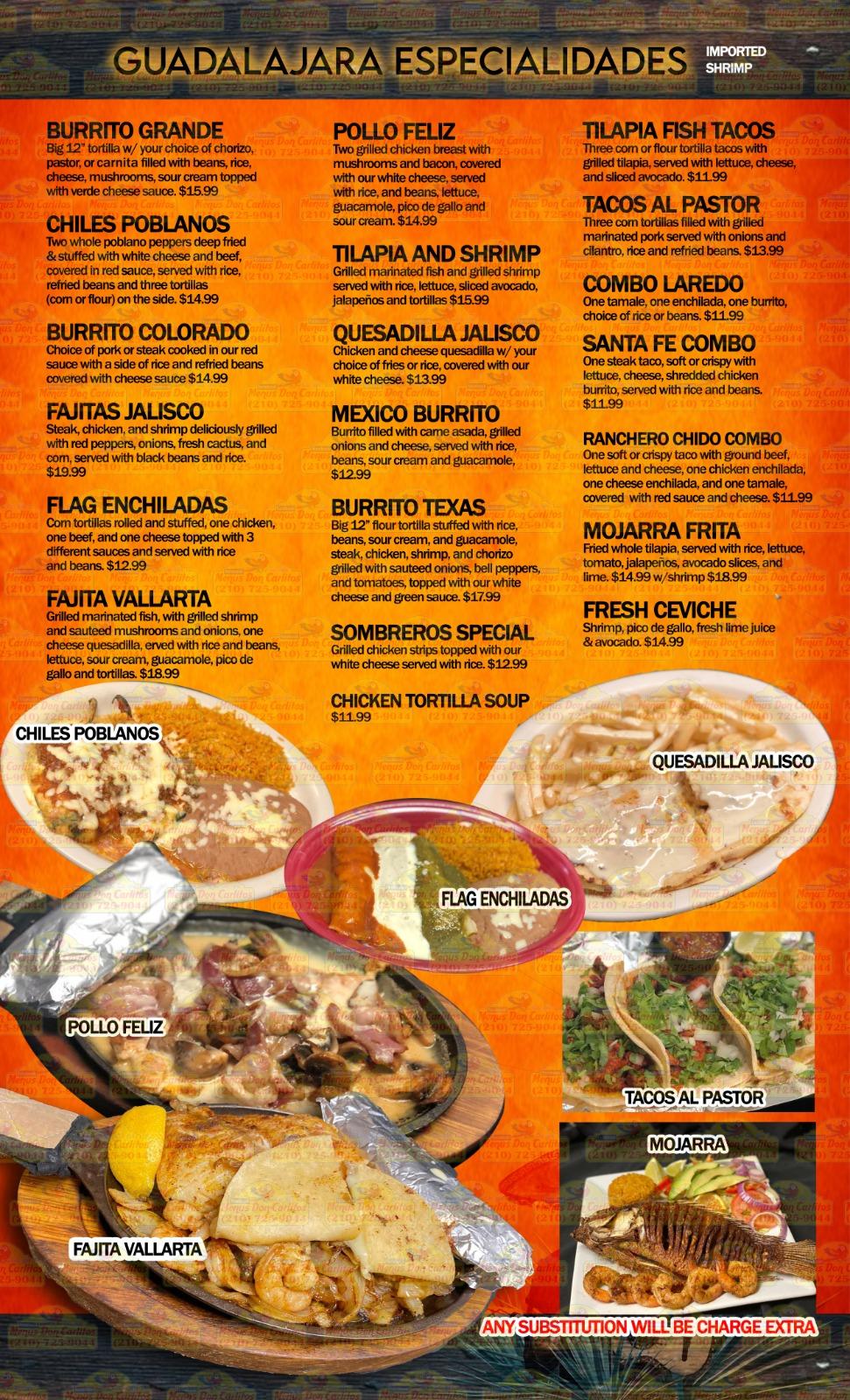 Menu at Guadalajara Mexican Grill of Franklin restaurant, Franklin