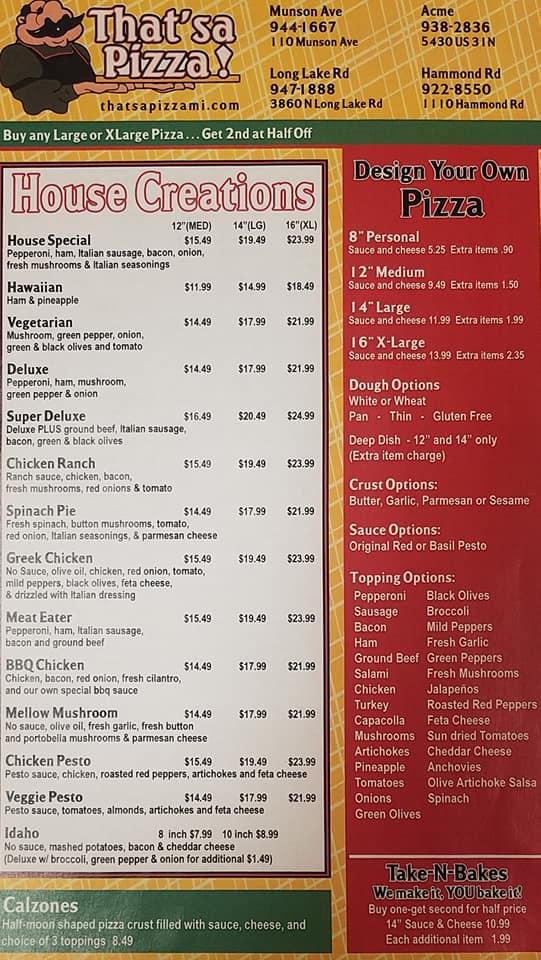 Menu at That'sa Pizza Hammond Rd pizzeria, Traverse City, E Hammond Rd