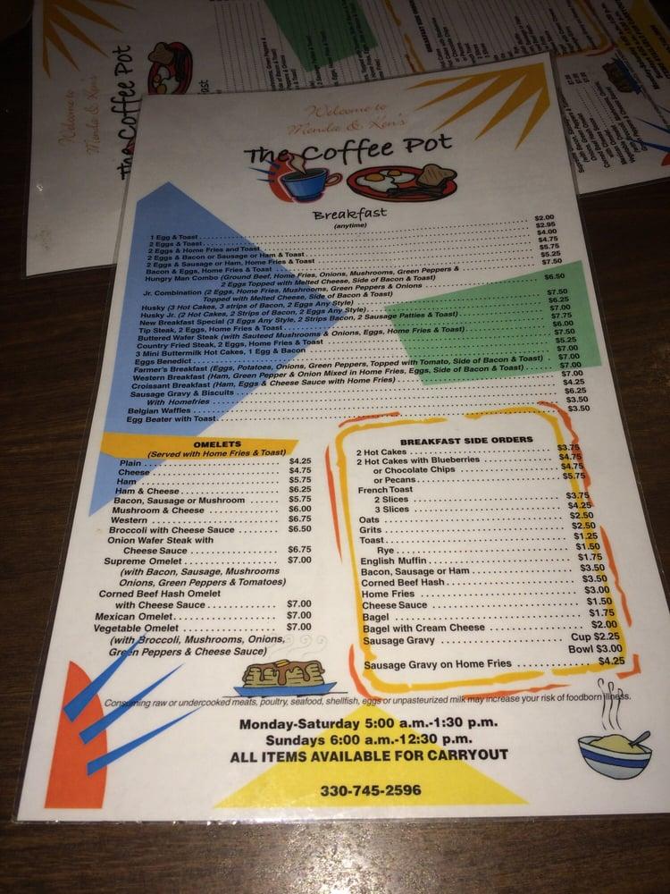 Menu at The Coffee Pot restaurant, Barberton