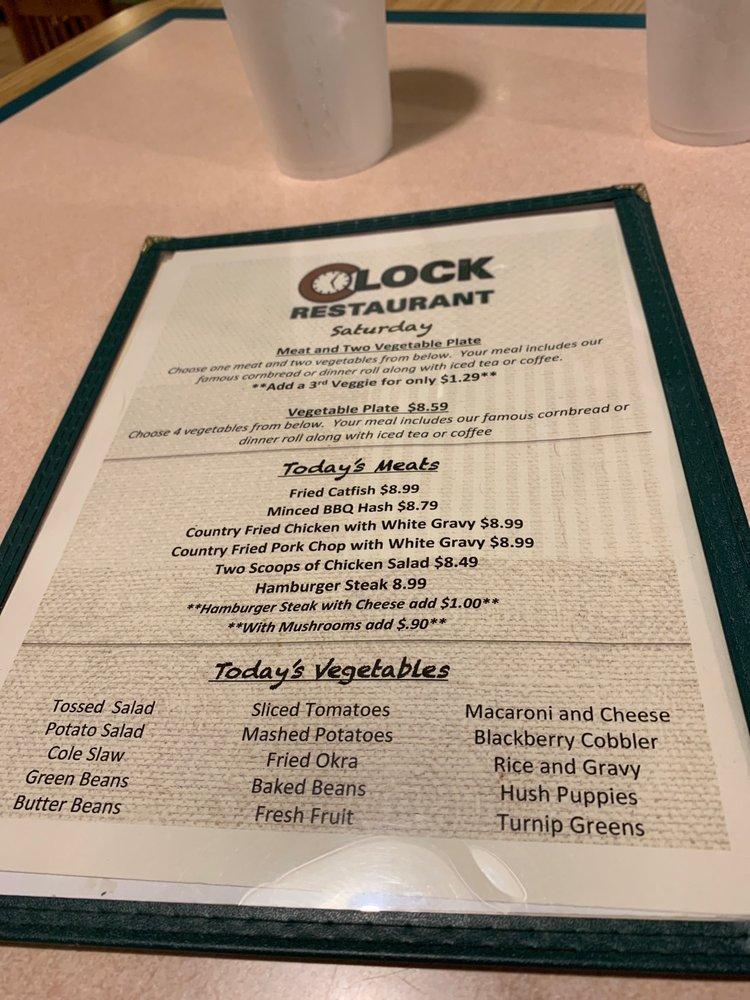 Menu at Clock Restaurant, Greer