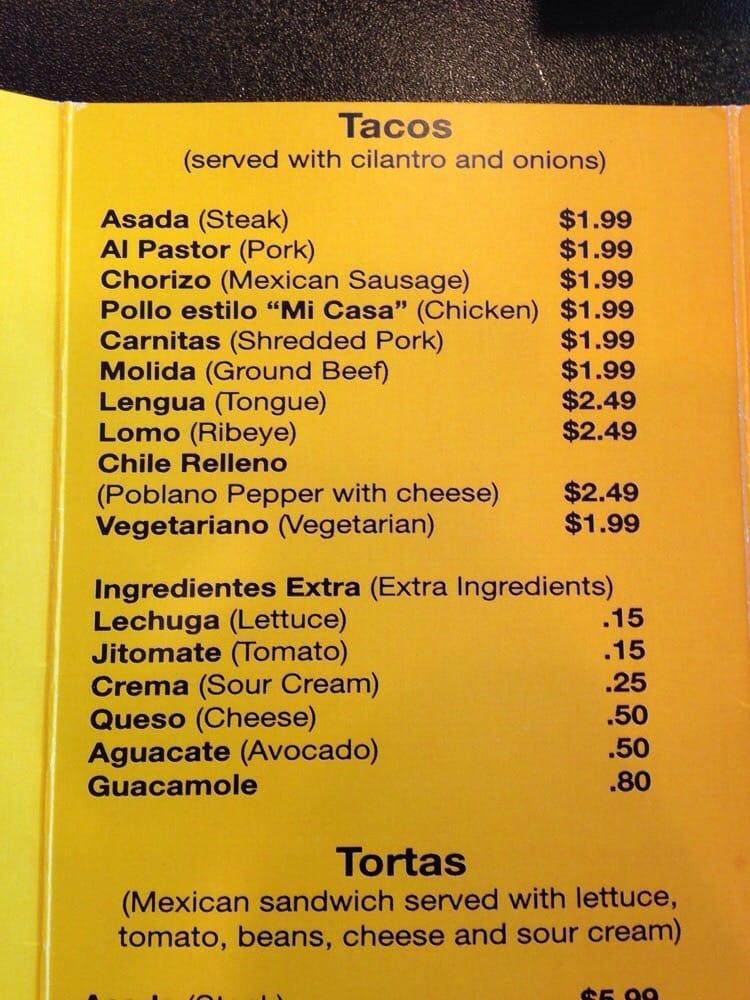 Menu at Mi Casa Restaurant, Wheaton