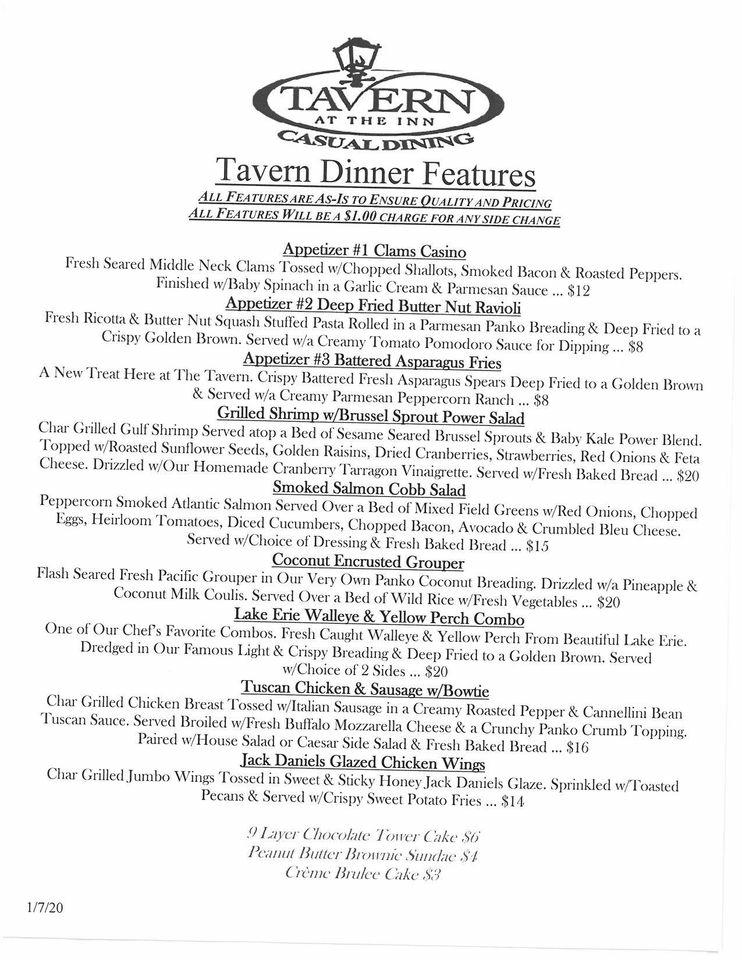 Menu at Tavern At the Inn pub & bar, Findlay, 200 E Main Cross St