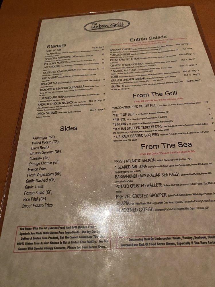 Menu at The Urban Grill restaurant, Urbandale