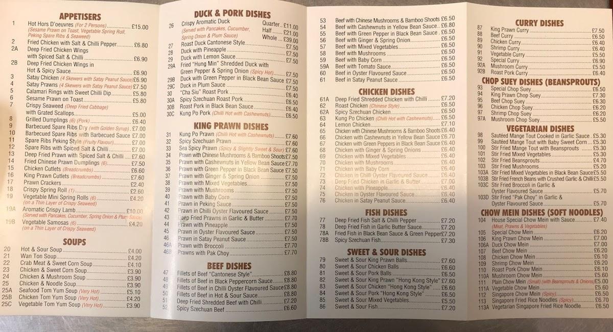 Menu at China Chef fast food, Long Ditton