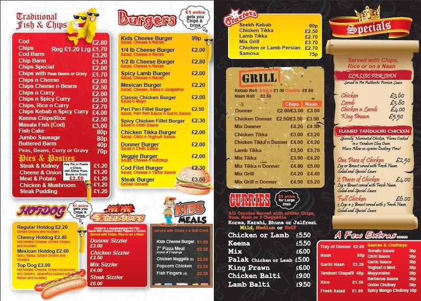 Menu at Mr T's Chippy N Grill restaurant, Bolton
