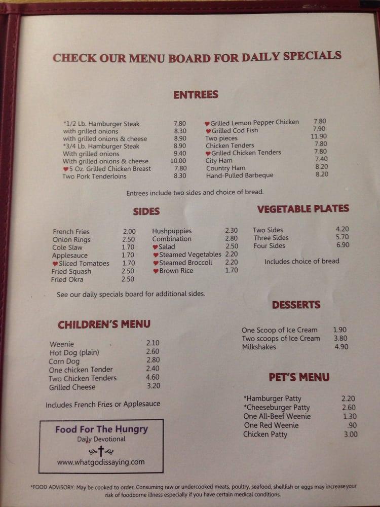 Menu at Parker's Home Cookin' Restaurant, Stokesdale