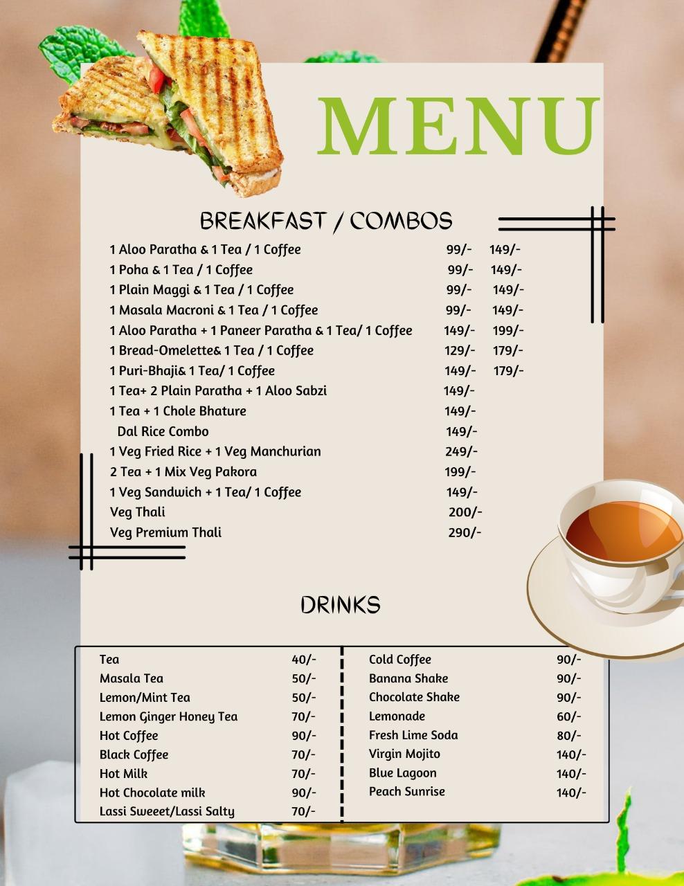 Uptown Cafe menu
