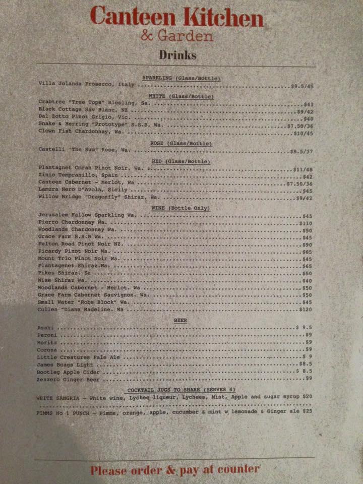 Menu at Canteen 2.0 cafe, Dunsborough